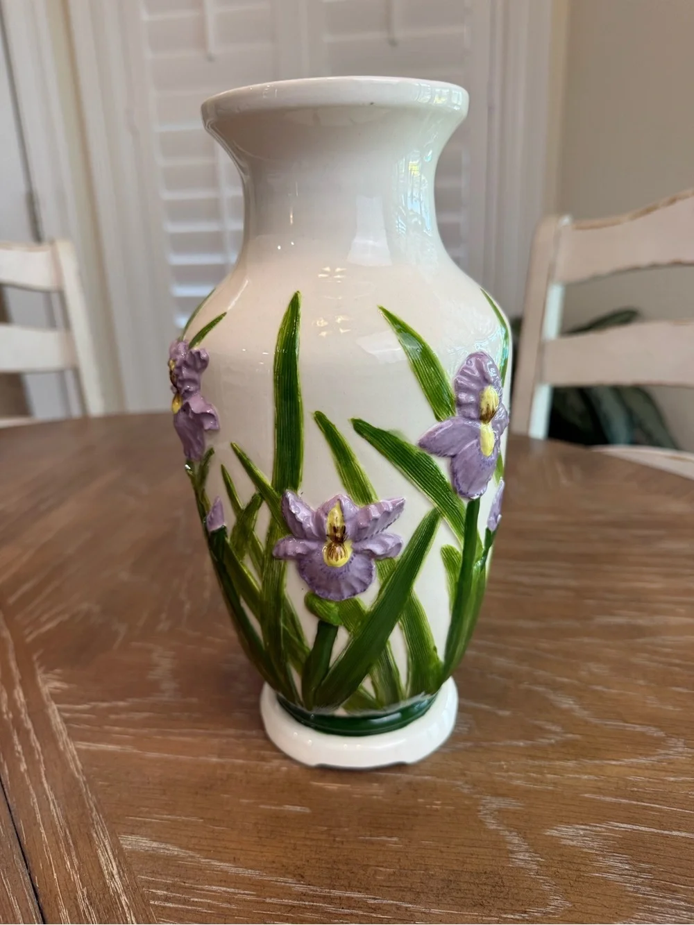 Ceramic White Vase with 3D Purple irises Floral